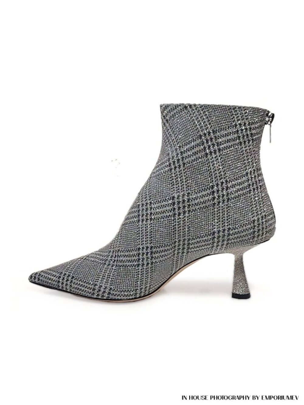 Jimmy Choo Marinda 65 Glitter Silver Plaid Print Ankle Boots 7.5 US